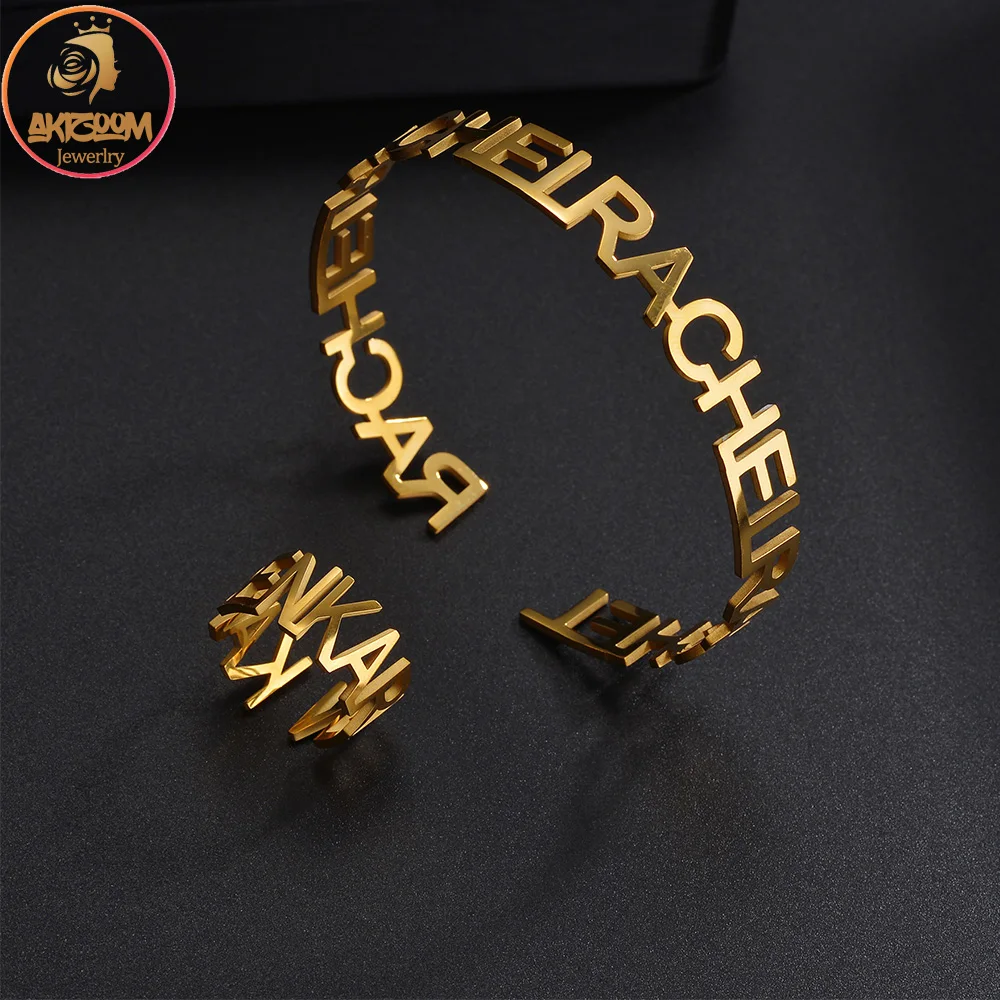 

Персонализированный браслет с именем на заказ, кольцо из нержавеющей стали, двухсторонний сварочный браслет, комплект ювелирных изделий для женщин, подарок на Рождество и день рождения