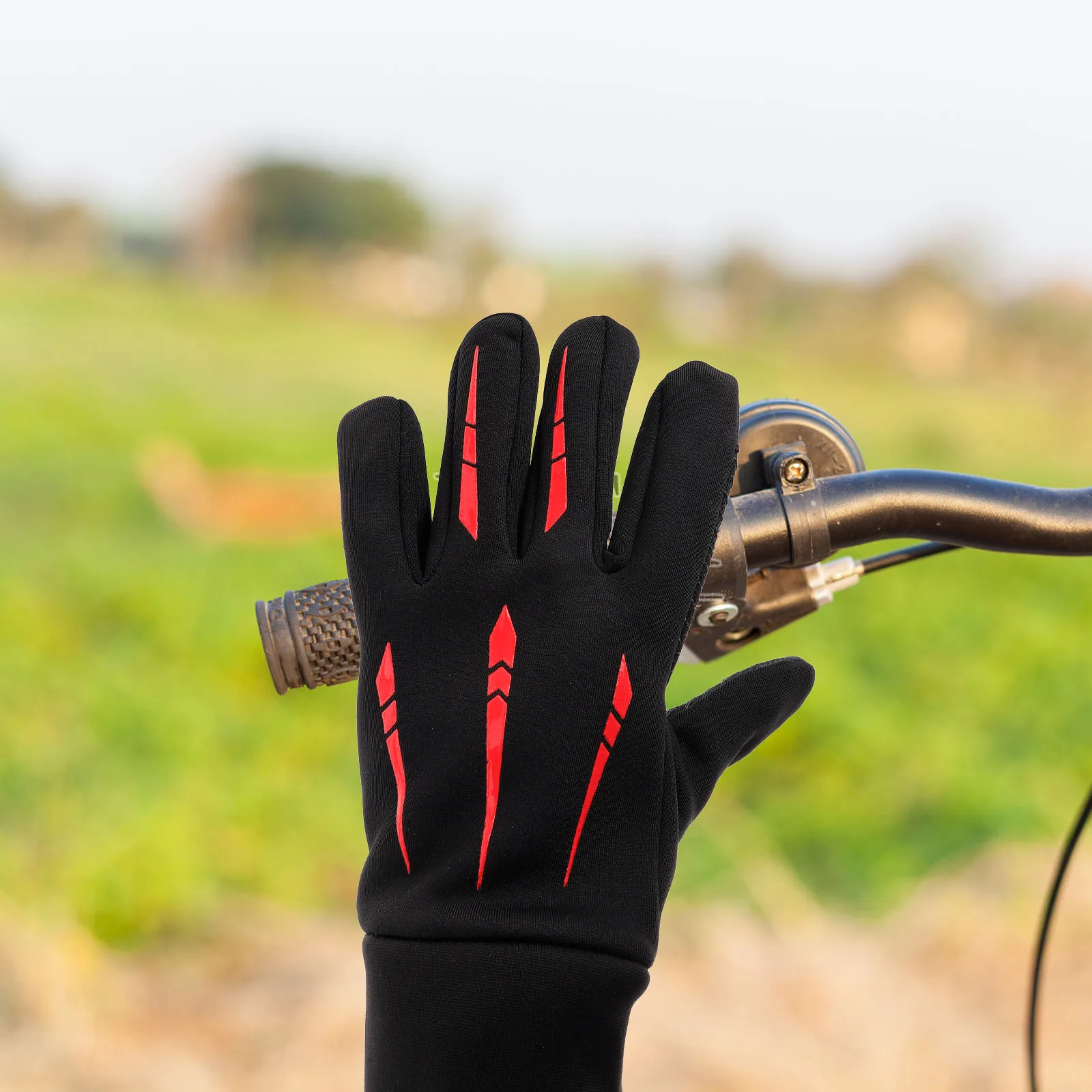 1PCS Winter Warm Motorcycle Gloves Red Windproof Waterproof Full Finger Cycling Bike Biker Gloves for Men Size M
