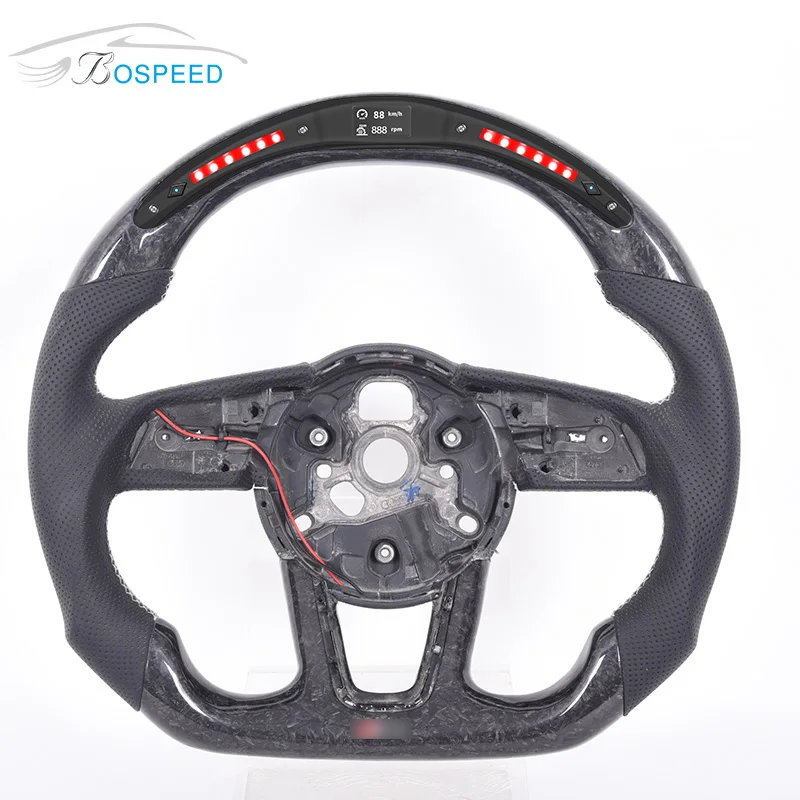 Custom Car Steering Wheel For Audi RS Series RS3 RS4 RS5 RS6 RS7 C8 C7 B9 B9.5 LED Forged Carbon Fiber Black Perforated Leather