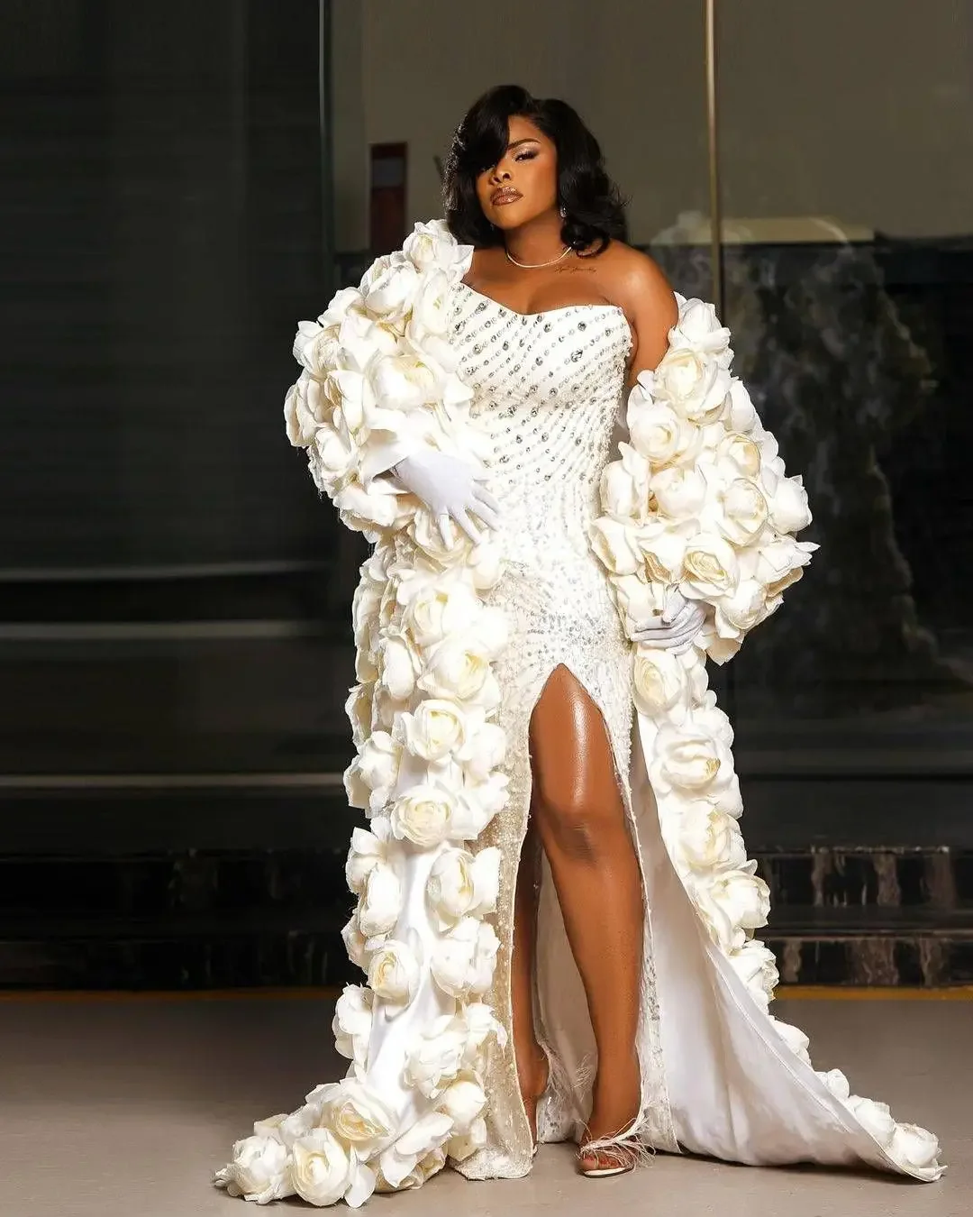 Customized Mermaid Wedding Dress Handmade Flowers Beads Bridal Gowns Custom Made Crystal Wraps Vestidos De Novia