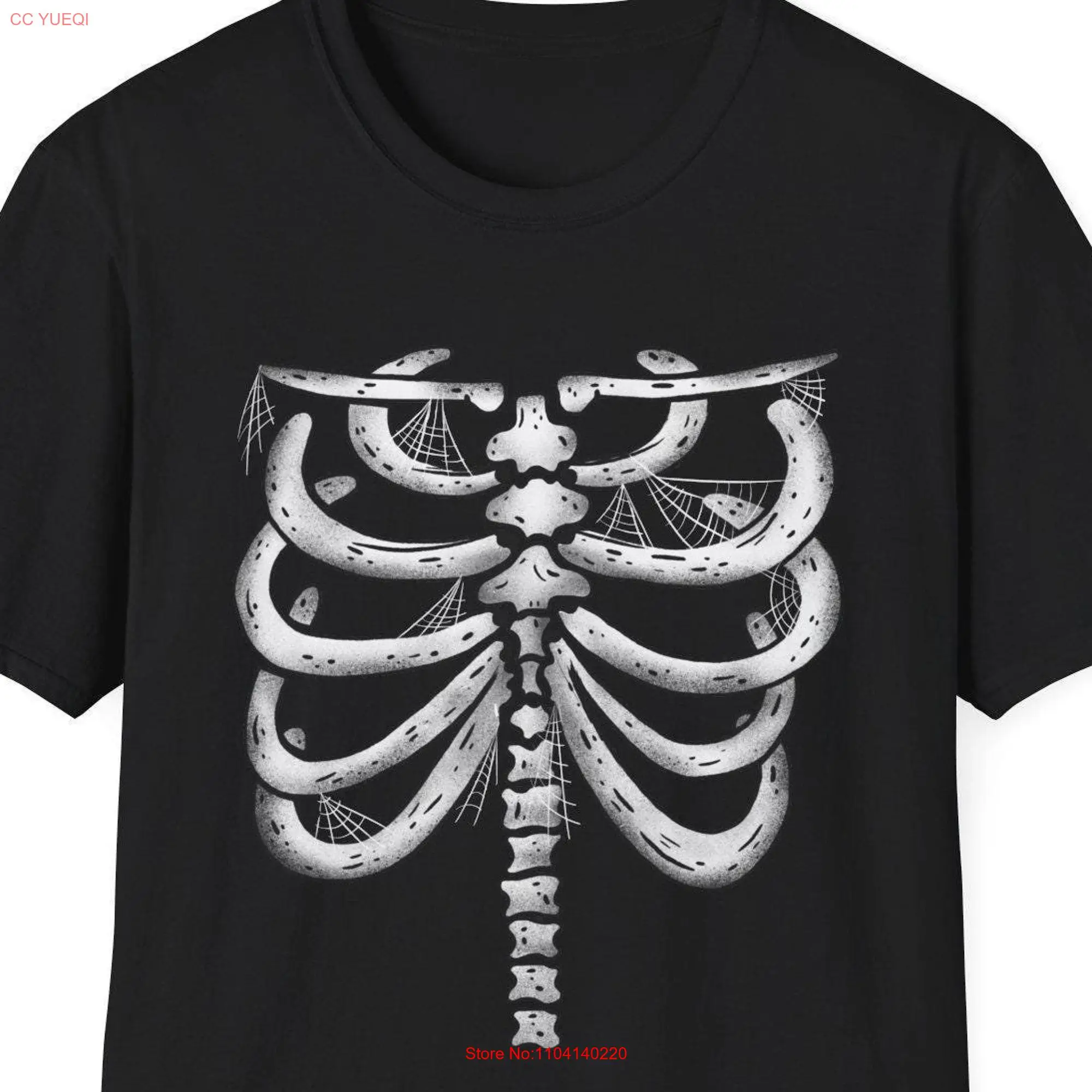 Halloween Skeleton Bones Rib Cage T Shirt Adult X Ray Costume Crew Neck Softstyle Y2k Skull 2000s long or short sleeves