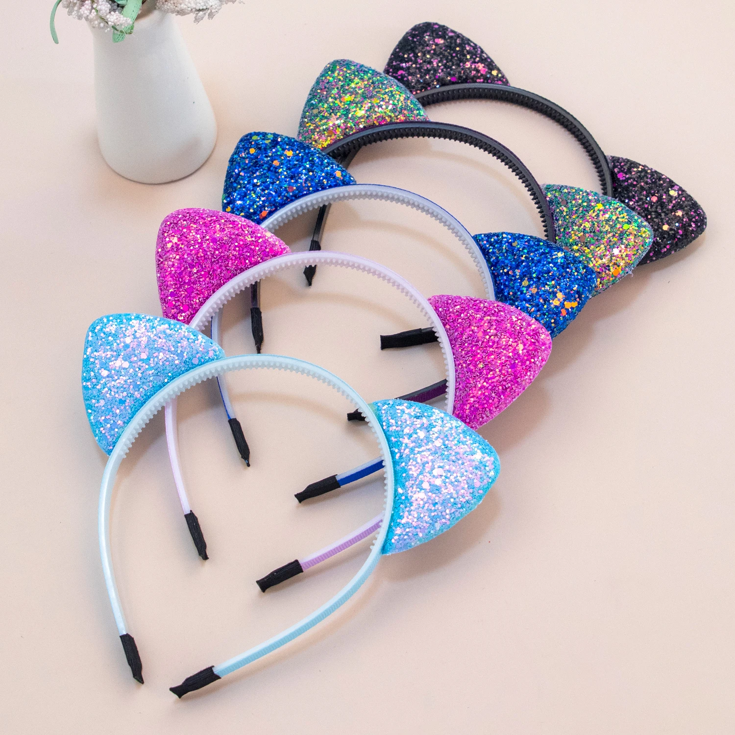 Glitter Cat Ears Headband Kitty Headband for Girls and Women Sparkly Hair Hoop Shiny Hairbands Hair Accessories for Daily