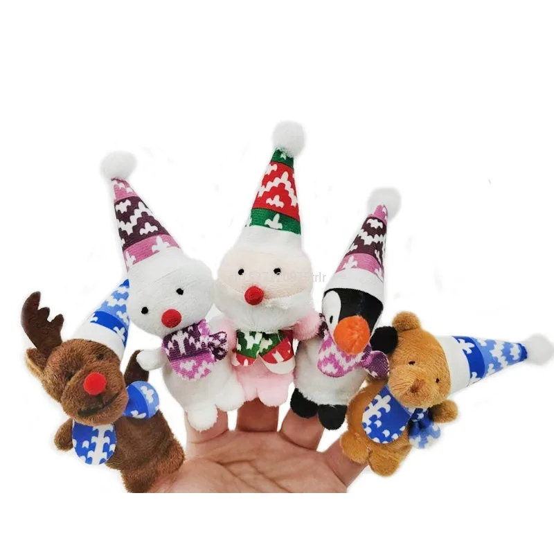 5PCS New Christmas Finger Puppets Toys for Kids Elk Santa Claus Snowman Penguin Character Party Favors Finger Hands Toys