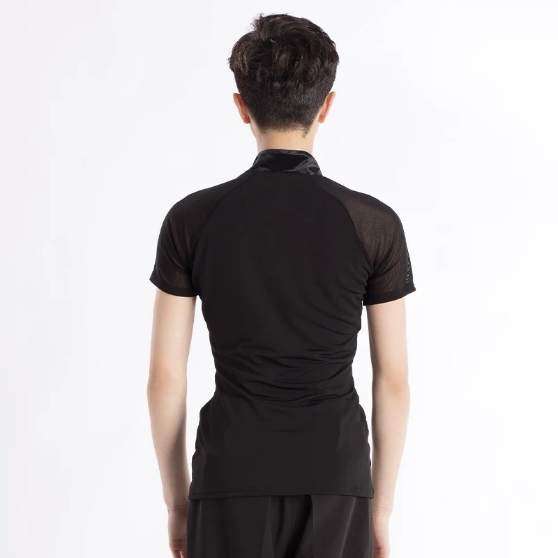 Sommer männer Latin Dance Top Schwarz Kurzarm Tops Erwachsene V-ausschnitt Mesh Training Kleidung Männlich Latin Praxis Dancewear VDL4081