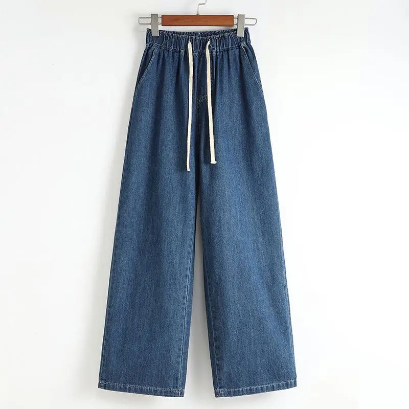 Women Plus-size Mid-rise Loose Fit Waist Tight-fitting Pants Girl Student Slimming Straight-leg Jeans Lady Straight-leg Jeans