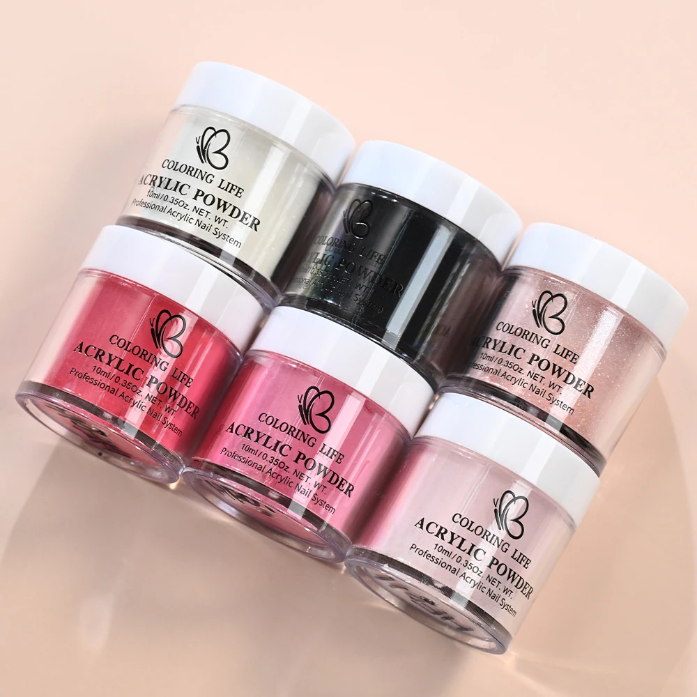 6Pcs/Set Red Pink Glitter Acrylic Nail Powder Valentine's Day Acrylic Nail Polymer for Nail Extension Carving Dipping Powder