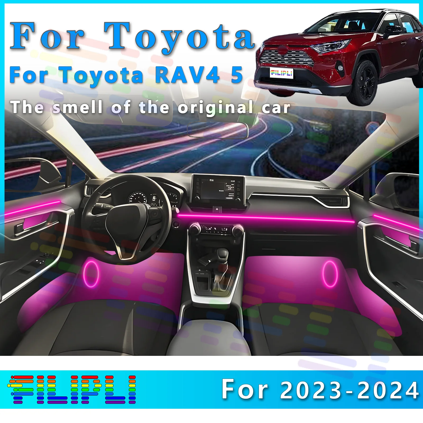 

FILIPLI для Toyota RAV4 5, декоративная светодиодная лента с регулируемой цветовой температурой, 64 цвета и разнообразными световыми эффектами