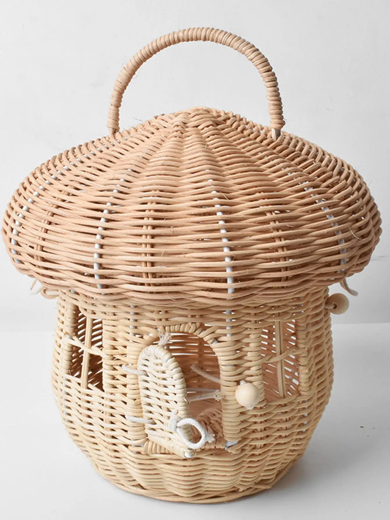 Mushroom Basket Rattan Wicker Bag Hand Woven Storage Baskets Beach Straw Bags Ventilate Boxs for Kids Toy Sundries Organizer