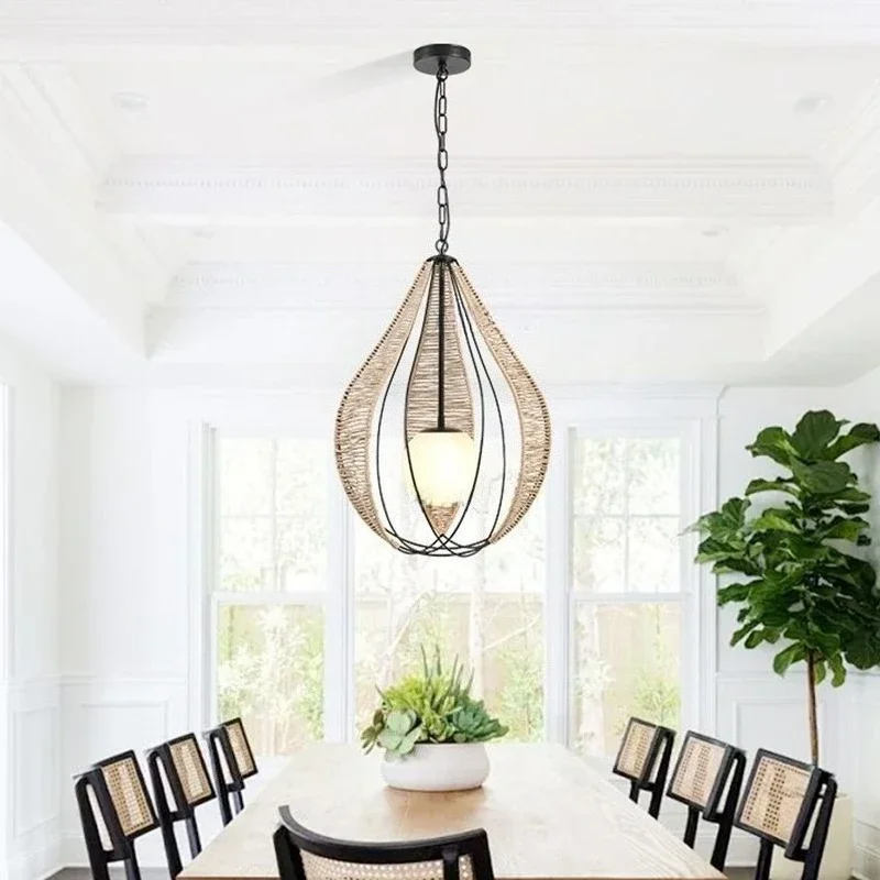 New American Country Style Pendant Light Hand Woven Simple Dining Room Chandelier Bedroom Lighting