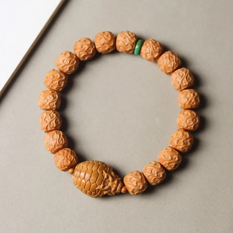Premium Walnut Bracelet for Men, Single Seed Bodhi , Monkey Head Buddha Bead, Carved and Polished, Small Jingbaleing