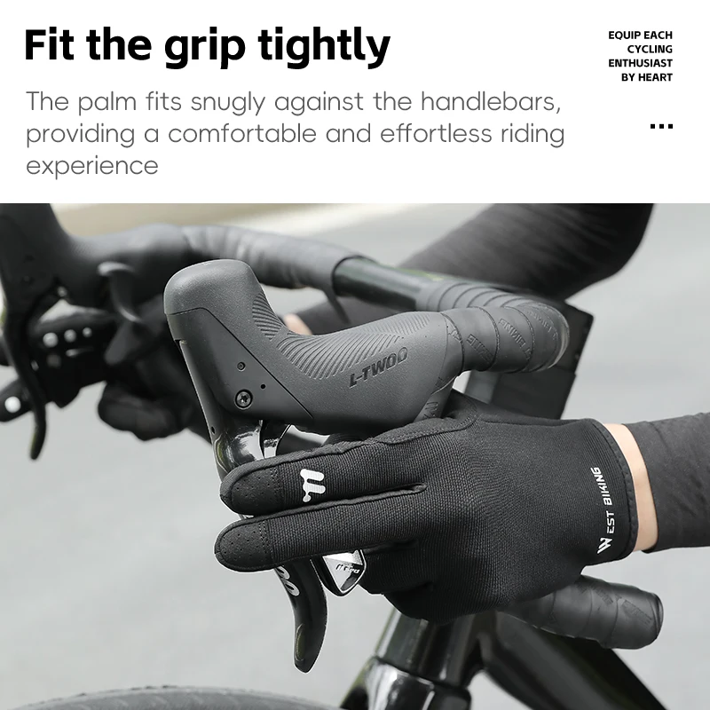 WEST BIKING Spring Autumn Full Finger Cycling Gloves Touch Screen Road Bike Breathable Gloves Men Black Anti-Slip Driving Gloves