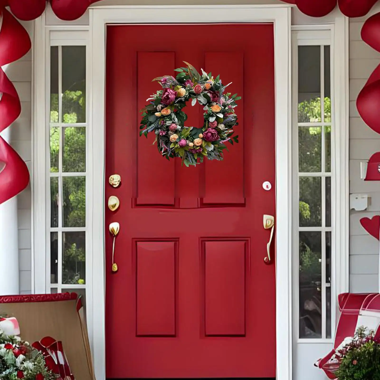 Spring Summer Wreath Door Wall Ornament 17.72inch Artificial Floral Flower Wreath for New Year Office Living Room Garden Balcony