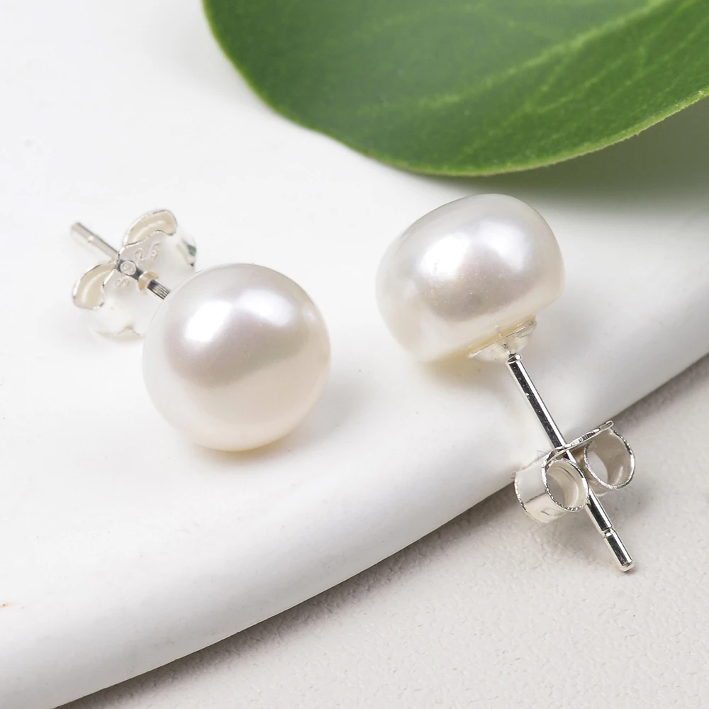 

1 Pair of 6mm Elegant Handmade Pearl Earrings White Button Pearl Sterling Silver Stud Earrings For Women Suitable For Party Gift