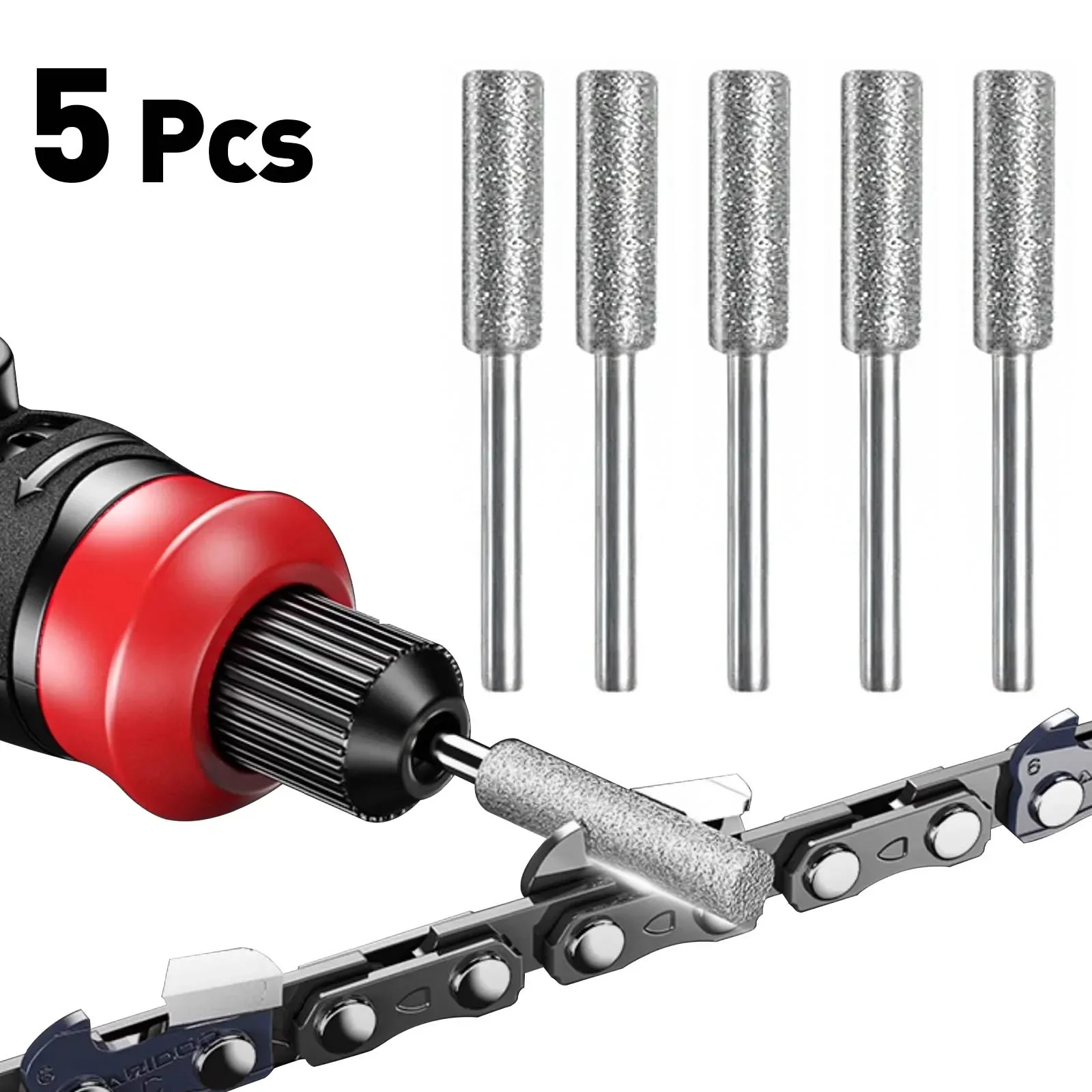 5PCS Diamond Chain Saw Sharpener Set Electric Rapid Sharpening Stones Compatible with Rotary Tools Durable 1/8' Shank
