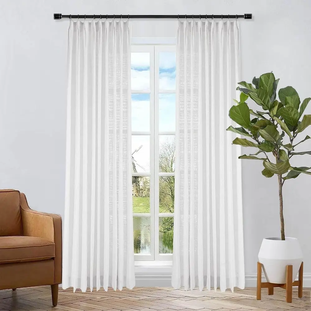 

Light Filtering Linen Curtain Panel, 84 Wide x 102 Long, Beige White, Suitable for Living Room and Dining Area