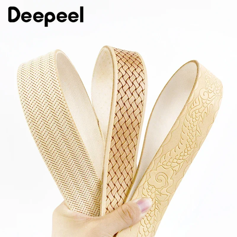 Deepeel-Cinturón de piel de vaca en relieve para hombre, banda con hebilla de Pin, accesorios de cuero para manualidades hechas a mano, primera