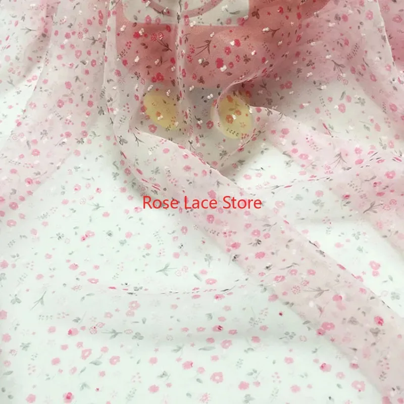 봄 드레스, 파티 드레스, 스커트, 웨딩 드레스를 위한 핑크 꽃 스위스 도트 자카드 꽃 프린트 쉬폰 원단