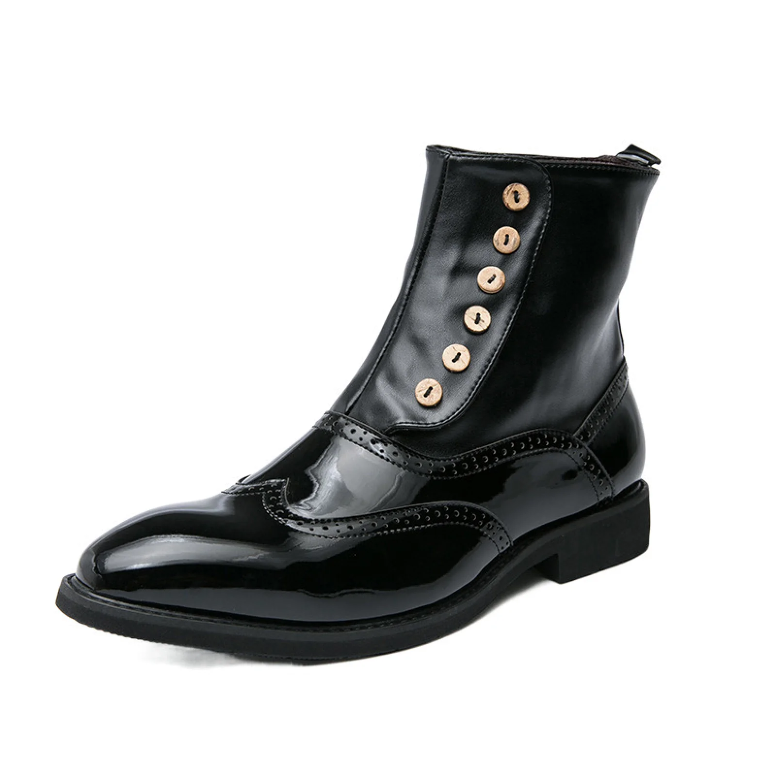 Bottines d'affaires en cuir pour hommes, montantes, noires, vertes, à la mode, bloc de boutons, bottes Chelsea britanniques, taille 38-46