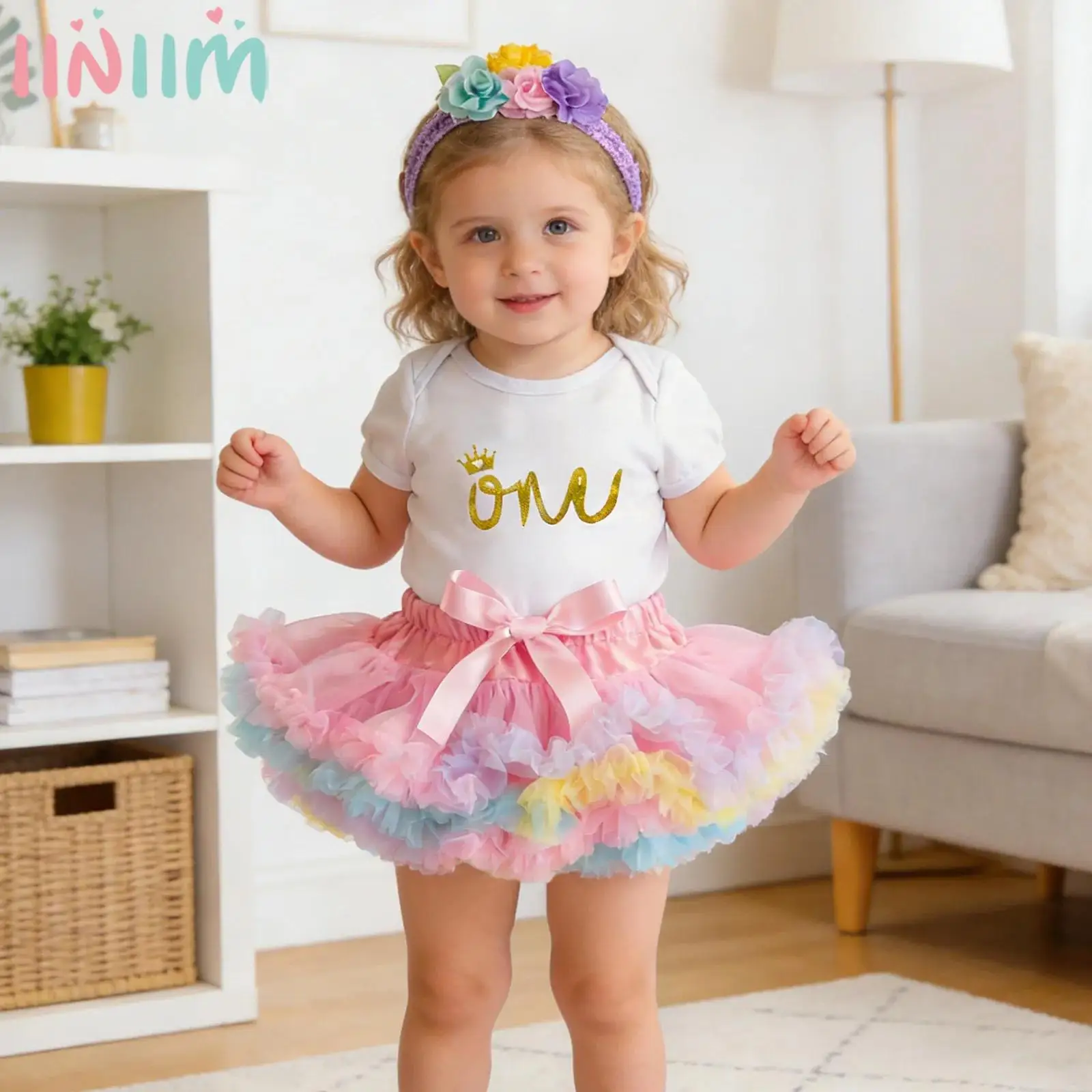 

Наряд для вечеринки в честь первого и второго дня рождения для маленьких девочек, комбинезон с короткими рукавами и эластичной талией, юбка-пачка, повязка на голову для фотосессии Cake Smash