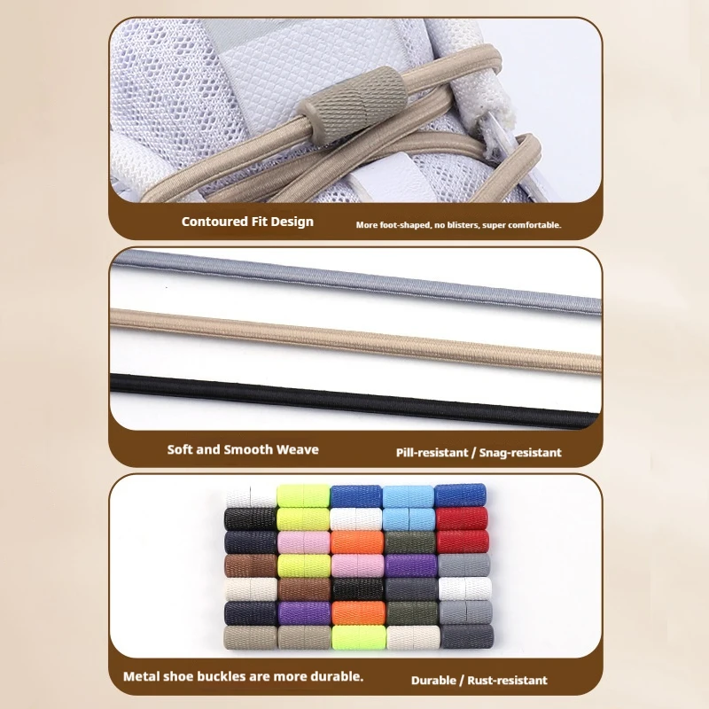NEW 17 Colors Round Elastic Laces Without Ties Metal Buckle Shoelace Sneakers Quick Shoelaces Shoe Accessories 1Pair/2Pair image 5