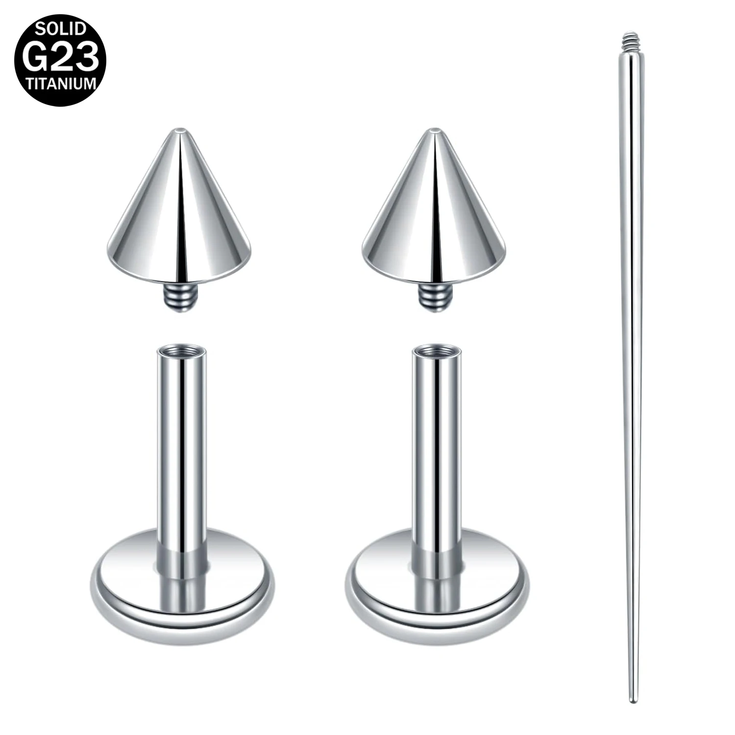 ASTM F136 Titanium Spike Flat Back Stud Earrings Internally Threaded Labret Lip Nose Studs Helix Cartilage Piercing Jewelry