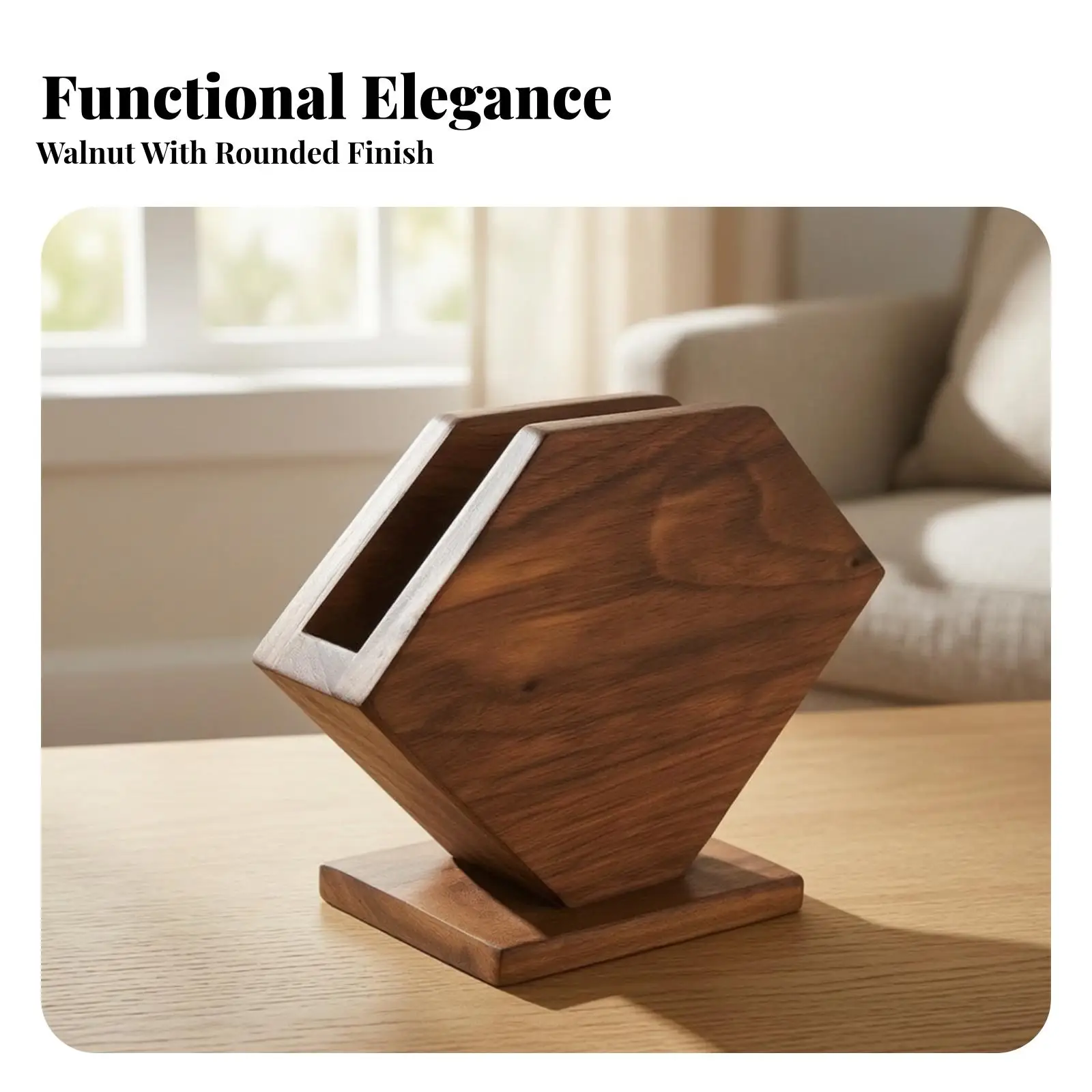 Wooden Tissue Napkin Holder with Walnut Finish Modern Rectangular Tissue Case for Office Desk Table Organization