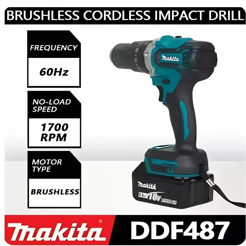 

Makitabattery DDF487 13mm Brushless Electric Drill 18V Lithium-ion Rechargeable Screwdriver Red Black Design Household Power Too