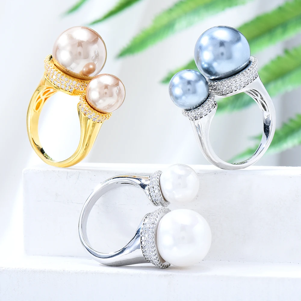 

Siscathy Fashion Vintage Luxury Zircon Pearl Rings For Women 2022 Trend Open Finger Band Finger Hoop Ring Wedding Party Jewelry