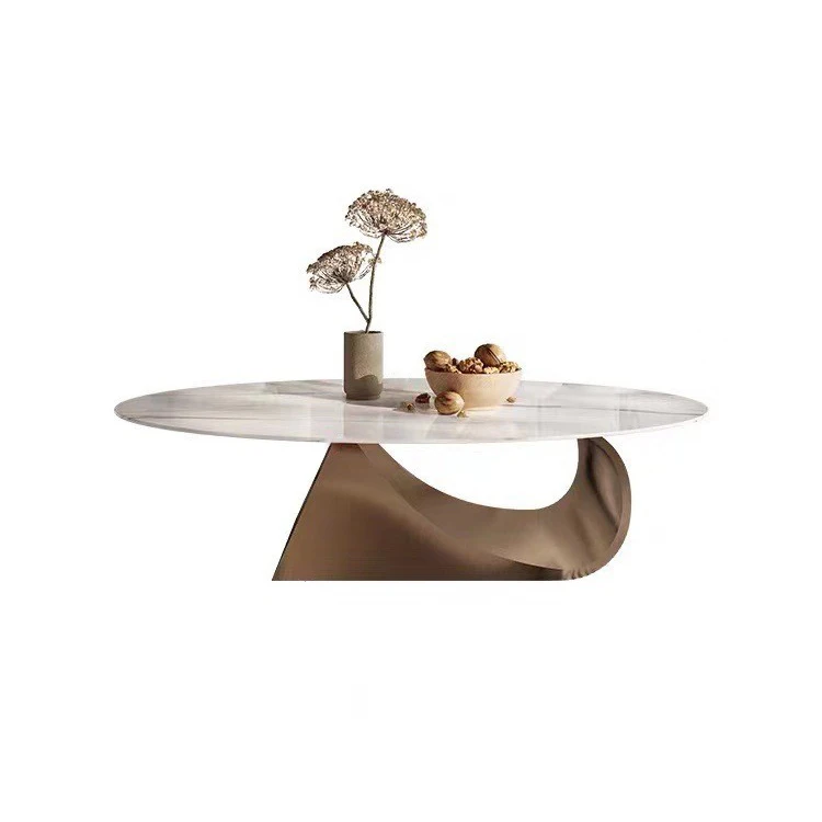 

Уникальный журнальный столик для гостиной из нержавеющей стали, современная роскошная мебель для дома, овальный стол с каменной столешницей из сланца, золотой роскошный центральный стол