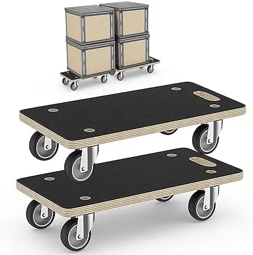 

Heavy Duty Wood Platform Dolly with 4 Wheels, 550 Lbs Capacity - Christmas Edition Color Family Trolley (2 Packs)