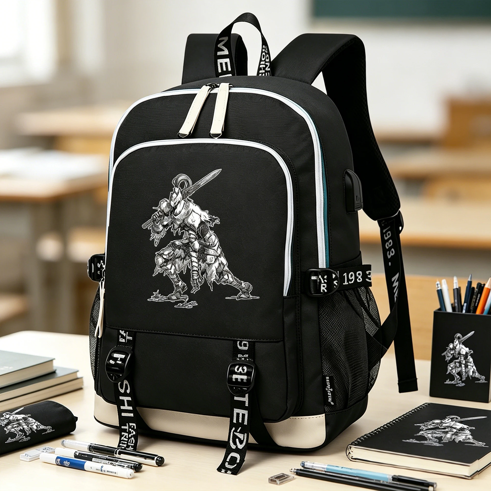 Game Dark Souls Students School Bags Boys Travel Backpacks Large Bookbag USB Charging Oxford Laptop Bagpack Men Casual Daypacks
