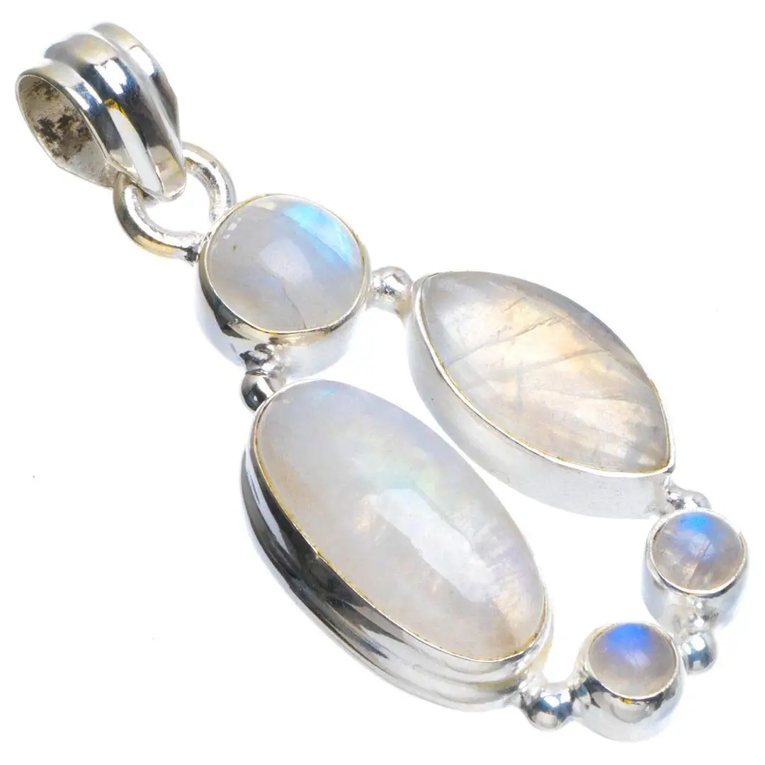 

StarGems® Natural Rainbow Moonstone Handmade Unique 925 Sterling Silver Pendant 1.75" B4081