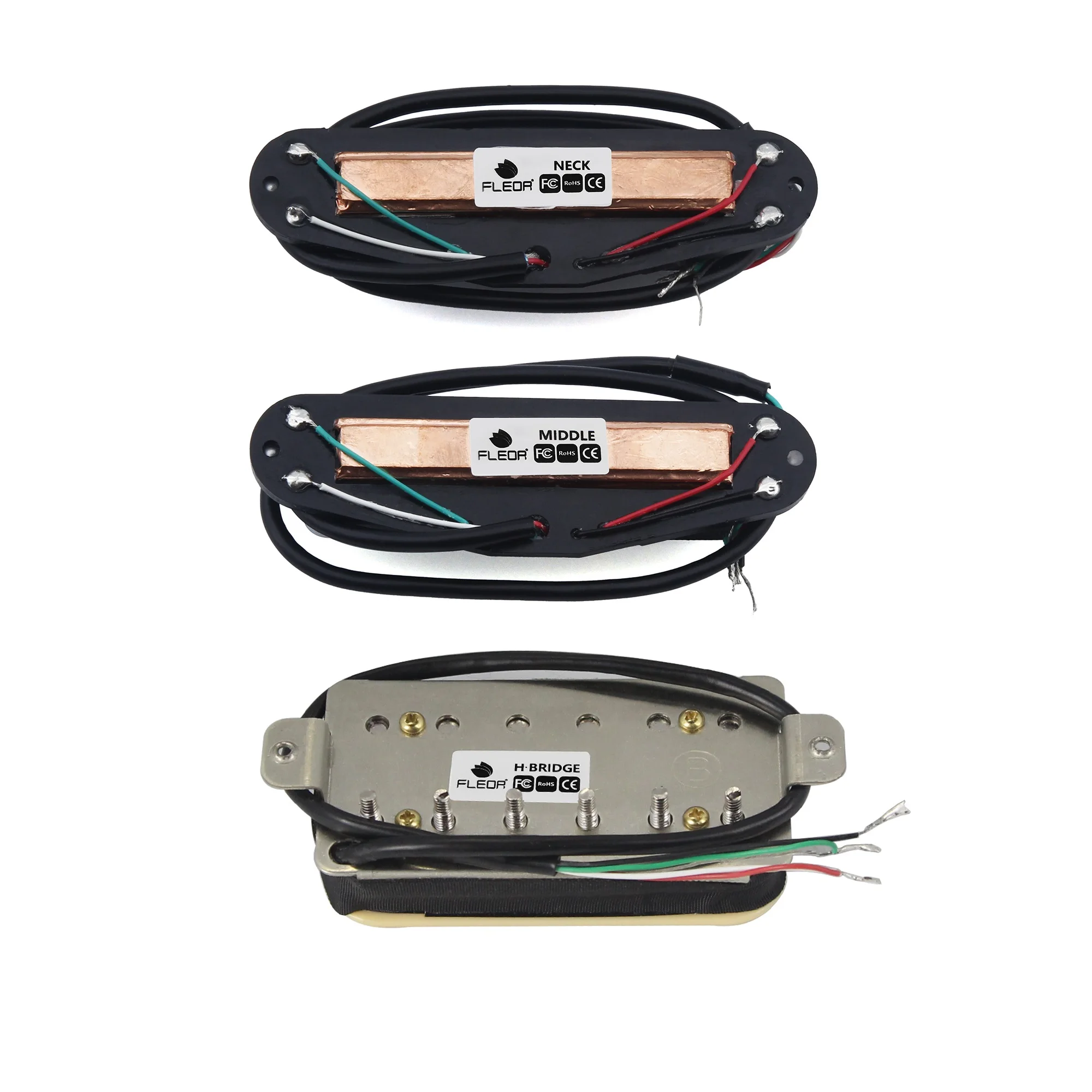 FLEOR Guitar Pickups Set Alnico 5 Mini Dual Rails Humbuckers and Zebra Humbucker