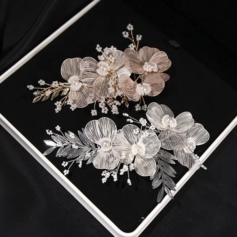 Diadema de flores para boda, joyería para el cabello de Novia, diadema con perlas de agua dulce, pasadores exquisitos para novia, accesorios para el cabello, Tiara