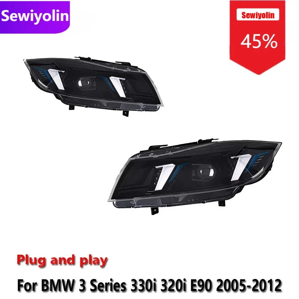 

Автомобильные светодиодные фары DRL в сборе для BMW 3 серии 330i 320i E90 2005-2012, автоматические противотуманные фары DRL, стоп-сигналы поворота, заглушка a