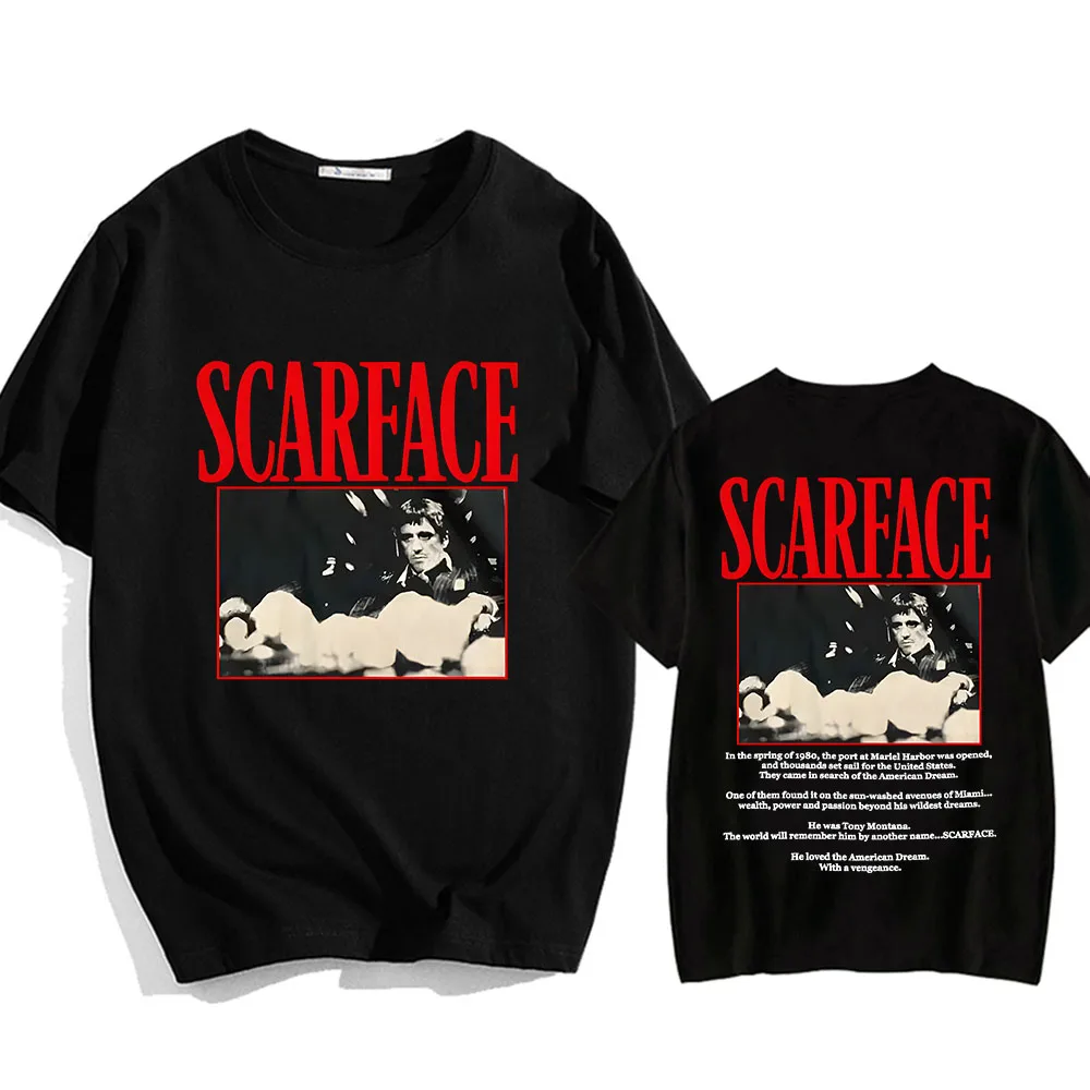 Movie Scarface T-shirts Cotton Summer Men Women Tshirts Thriller Crime Film Graphic Tee-shirt Hip Hop Streetwear Casual Soft Tee