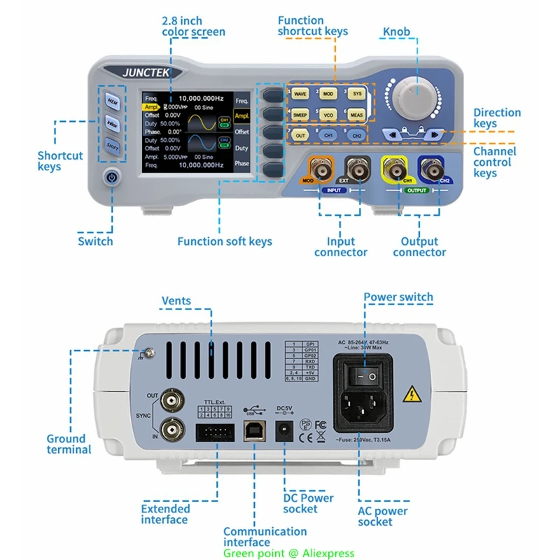 2023 JUNTEK JDS8000 serii JDS8060-60MHZ cyfrowy Generator sygnału sterującego dwukanałowego funkcja/Generator przebiegów dowolnych