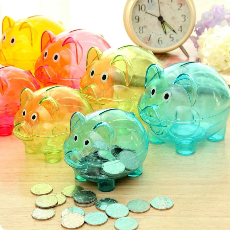 Transparent Pig Toy For Gift Kids Coins Piggy Bank Props Clear Pig Plastic Piggy Bank Coin Money Cash Collectible Saving Box