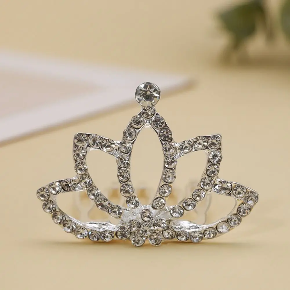 Flower Crystal Crown Hair Comb Hollow Love Heart Children Tiara Headband Wedding Jewelry Hair Styling Accessories