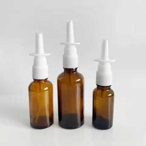 5 ml-100 ml Amber สเปรย์จมูกขวดแก้วจมูก Mist Sprayer กดสเปรย์หัวที่ว่างเปล่าขวดแก้ว Atomizer สเปรย์จมูก