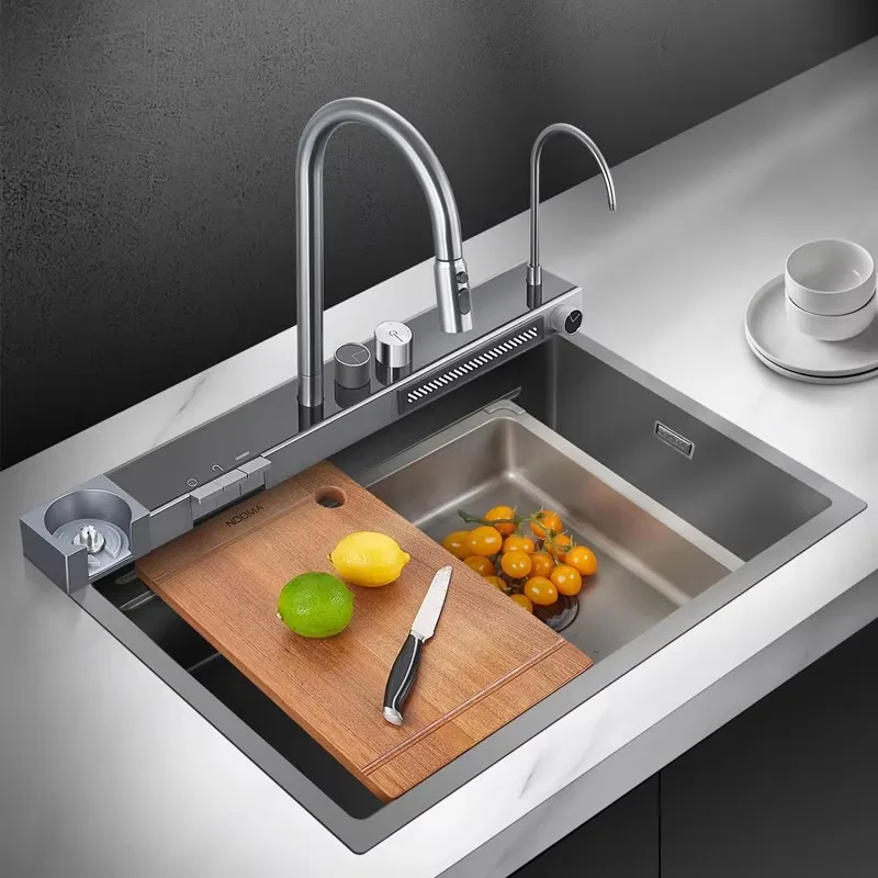 

【Best-selling】4 In 1 Waterfall Kitchen Faucet Black Nano Sus304 Kitchen Sink