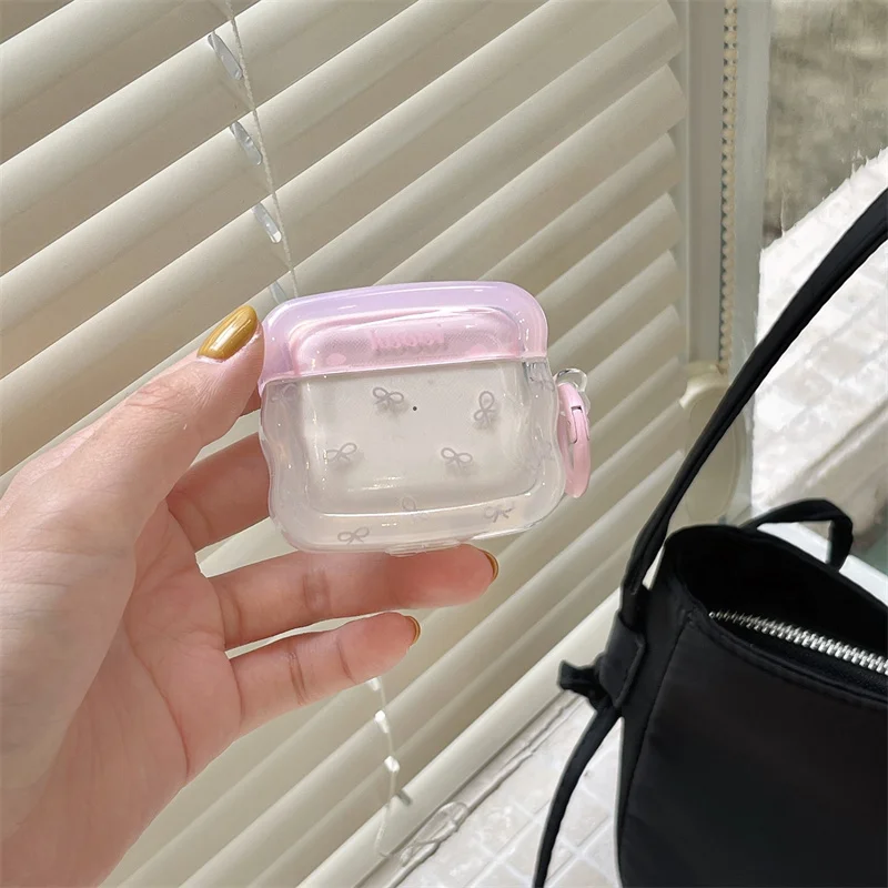 Ins Korea color bow for airpodspro2 earphone case Wireless Bluetooth Apple airpods1 2 3 New anti-drop transparent headphone case