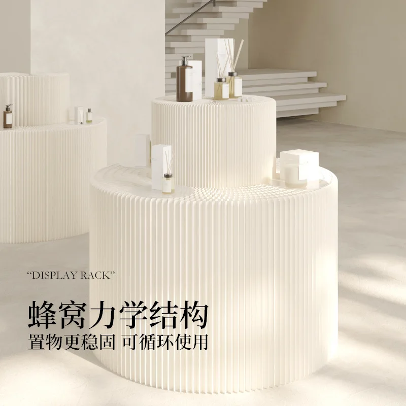 Long Ladder Middle Island Shelf Bags Jewelry Cosmetics Booth Product Display Kraft Paper High and Low Layered Shelf