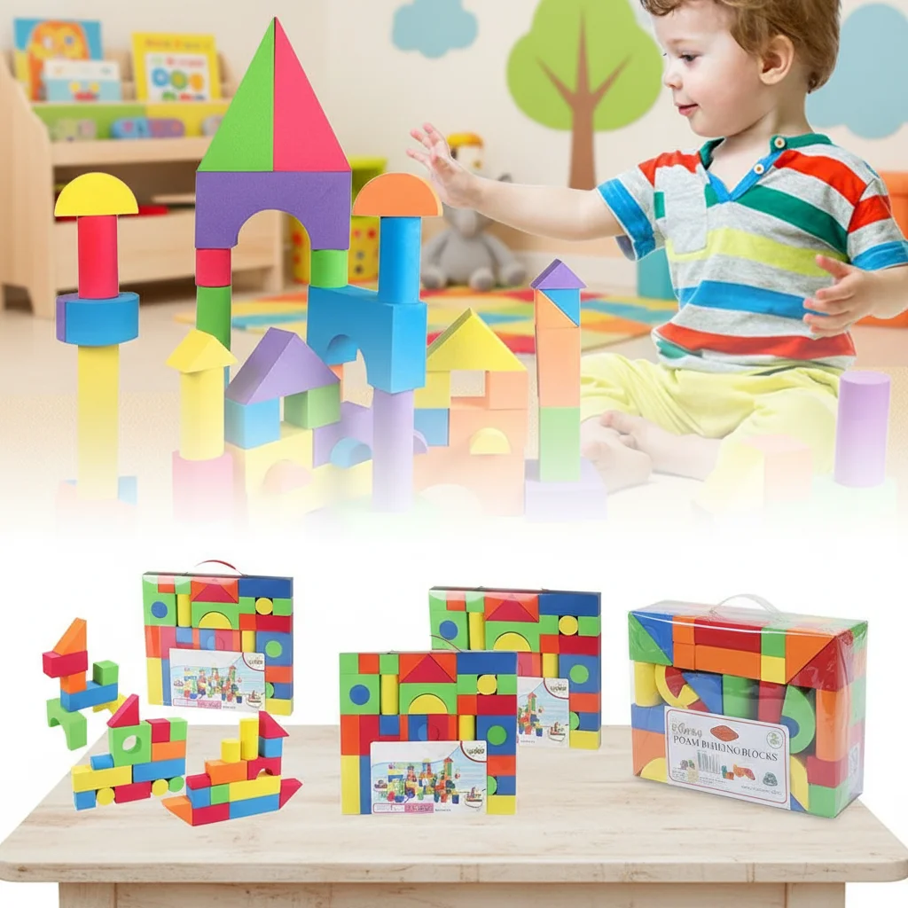 46 قطعة ألعاب جذعية تعليمية كبيرة لأطفال ما قبل المدرسة كتل كبيرة ملونة قابلة للتكديس هدايا للأولاد والبنات مكعبات بناء ناعمة من مادة إي في إيه