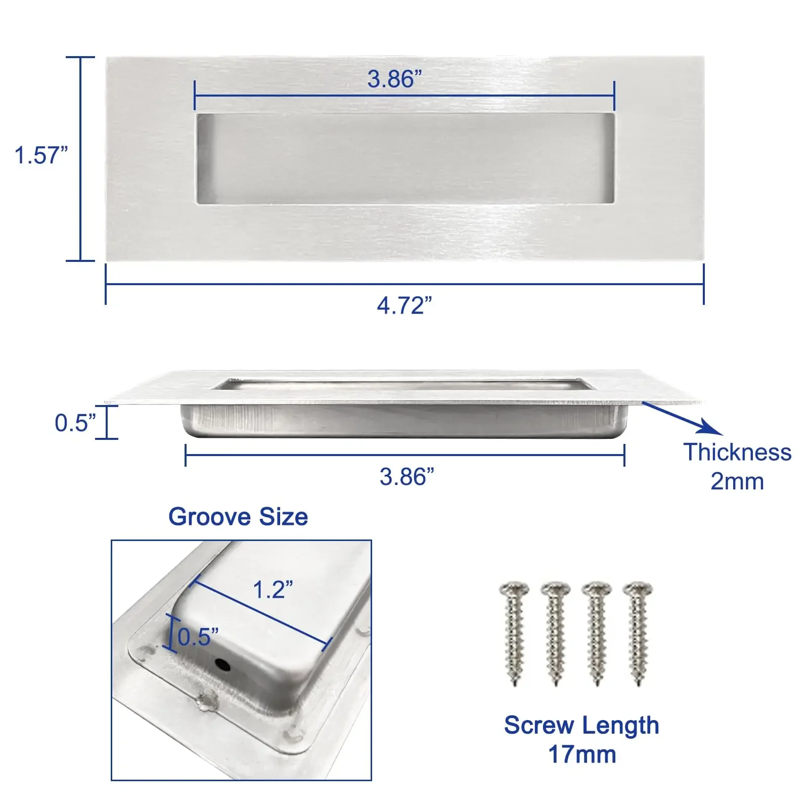 Manija empotrada de acero inoxidable para puerta corredera, tirador Invisible de madera, 2 piezas, Plata