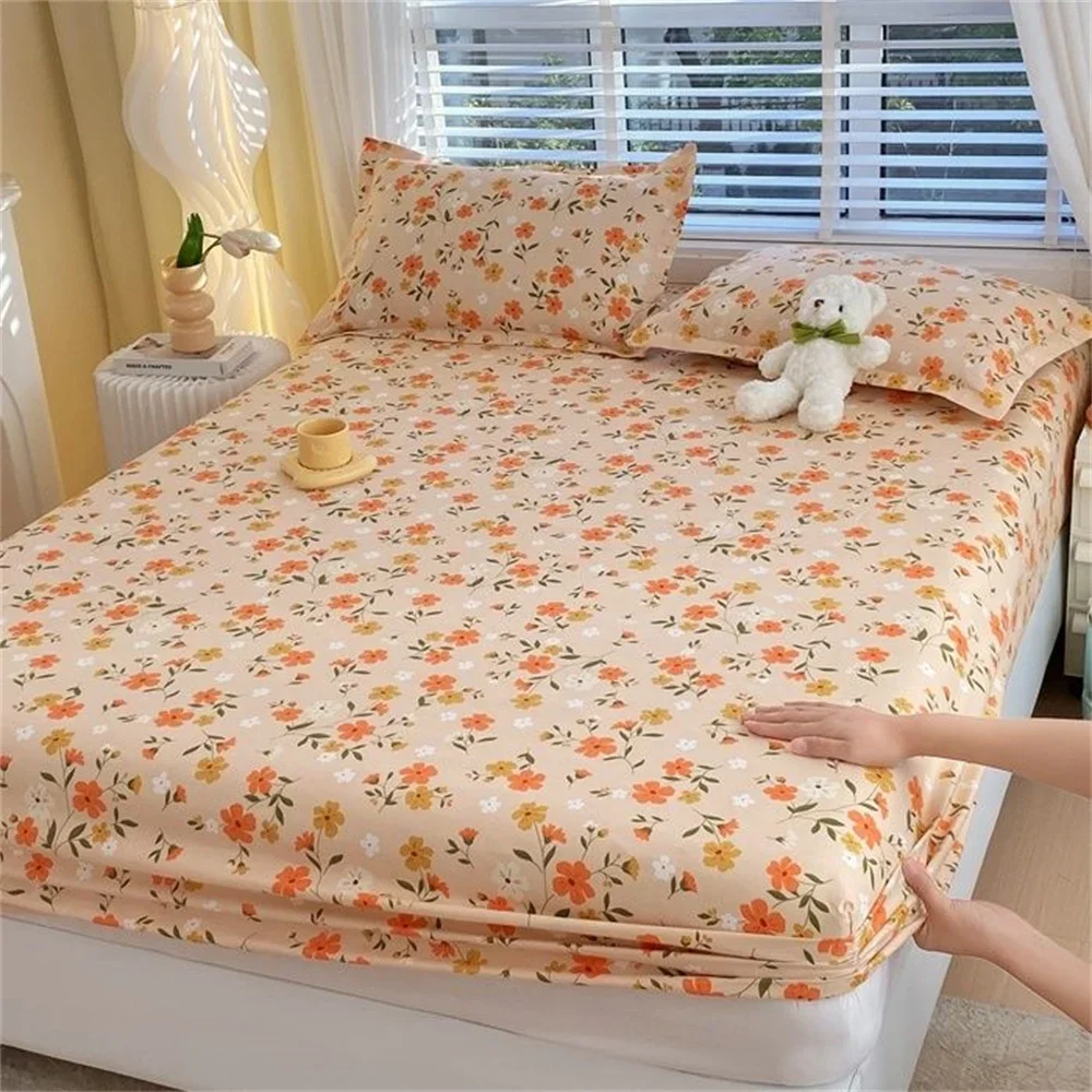 

1PC Floral Style Fitted Sheet Breathable Bedsheet Soft Mattress Protector Adults Girls Home Bed Linen (Pillowcase Need Order)