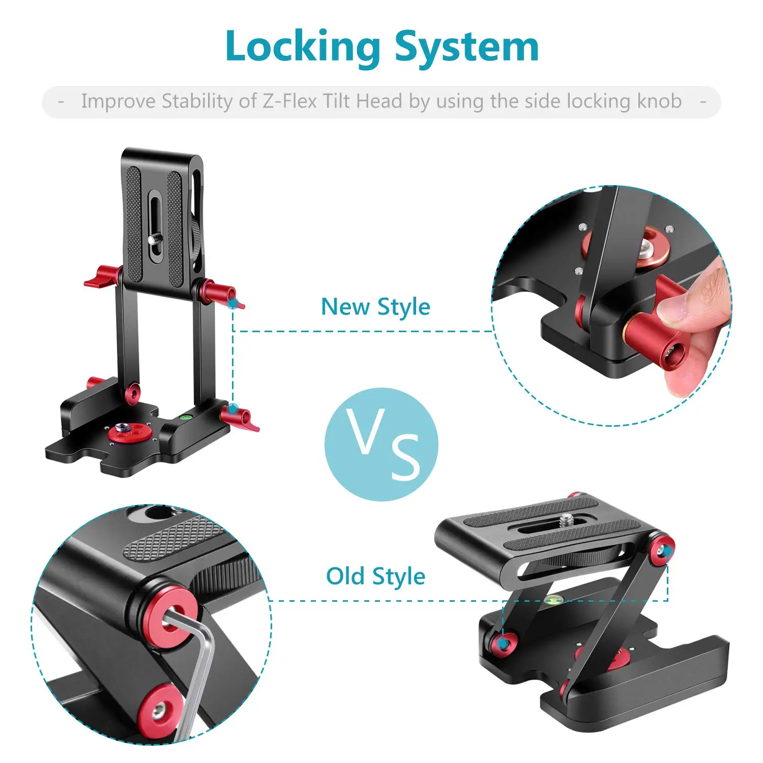 Neewer Upgraded Z-Flex Tilt Head Z Type Tripod Head with 4 Adjust/Fixing Knob Quick Release Plate and Spirit Level for Tripod