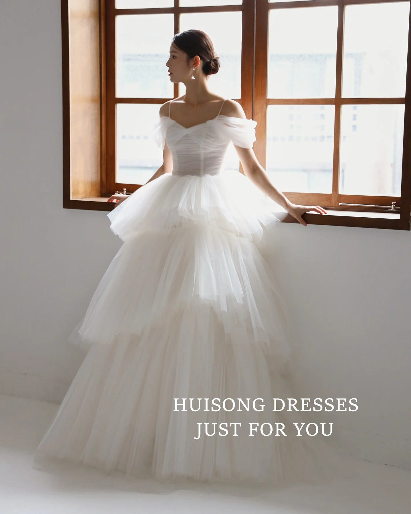 HUISONG personnalisé blanc à volants à plusieurs niveaux Tulle robe de mariée coréenne province Garona réception robe de mariée corée robe de séance Photo de mariage