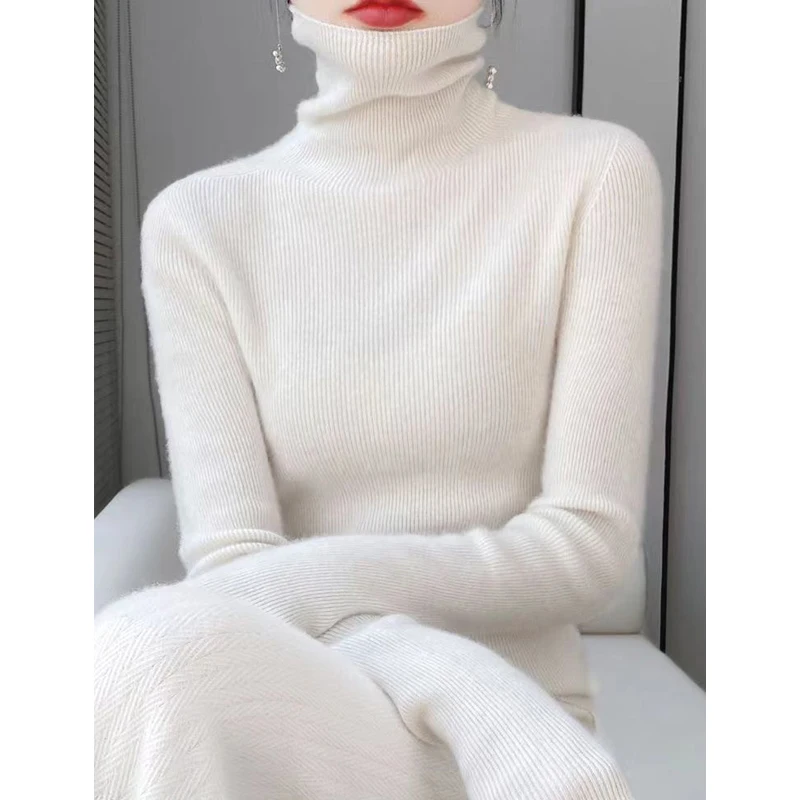 New Women Clothing Autumn Winter Turtleneck Warm Soft Cashmere Knitted Sweater Solid Long Sleeve Slim Pullover Tops Basic Jumper