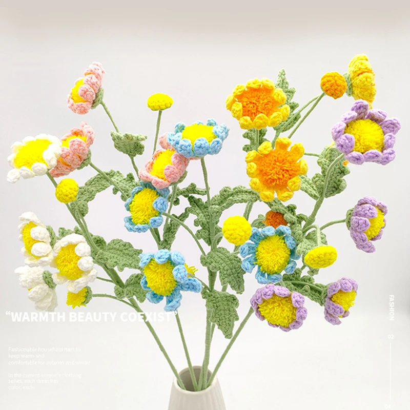 Exquisite Curly Daisy Bouquet 10 Branches Woven Finished Handmade Flower Cute Simulation Flower Home Decoration Gift